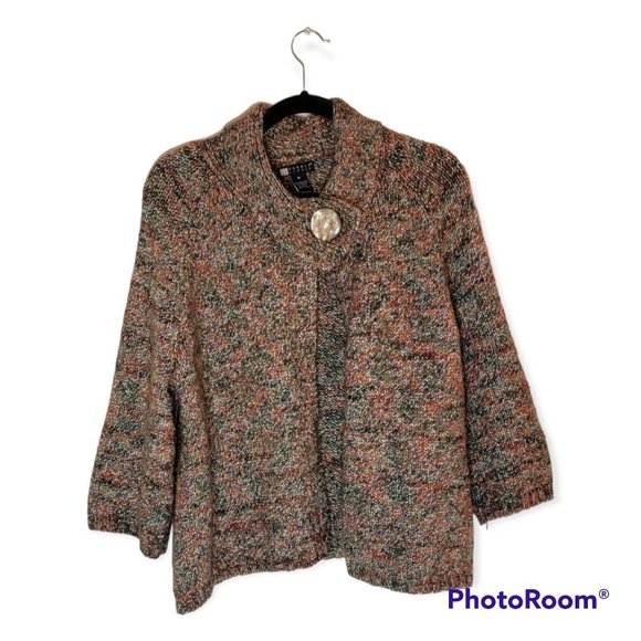 Carole Little Sweaters - Carole Little Multicolor Knit Open Cardigan Button At Neck Sweater Size XL